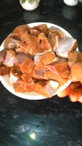 Fresh raw kaleji (goat liver) cleaned and used as main ingredient for Masala Kaleji recipe