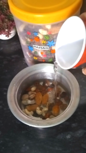 Soaked dry fruits including almonds, cashews, raisins and dates for Sehri drink