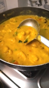 final kadhi pakora ready creamy besan curry in serving bowl