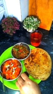 Iftar special keema stew and chana dal paratha with dates and sharbat