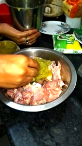 Ginger Garlic and Green Chilli Paste Added to Chicken