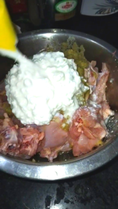 Curd and Salt Added to Chicken for Marination
