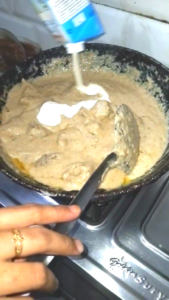 Fresh Cream Added to White Chicken for a Rich Creamy Texture