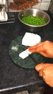 Paneer cut into medium-sized cubes for Dhaba Style Matar Paneer Recipe
