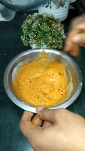 Mixing Yogurt and Spices for Dahi Bhindi Recipe