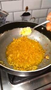 Frying Onion and Ginger Garlic for Dahi Bhindi